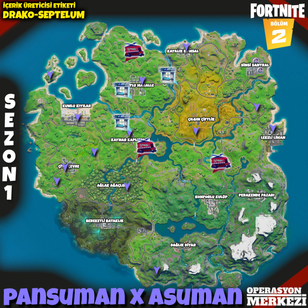 Fortnite Bölüm 2 Sezon 1 Pansuman X Asuman görev haritası